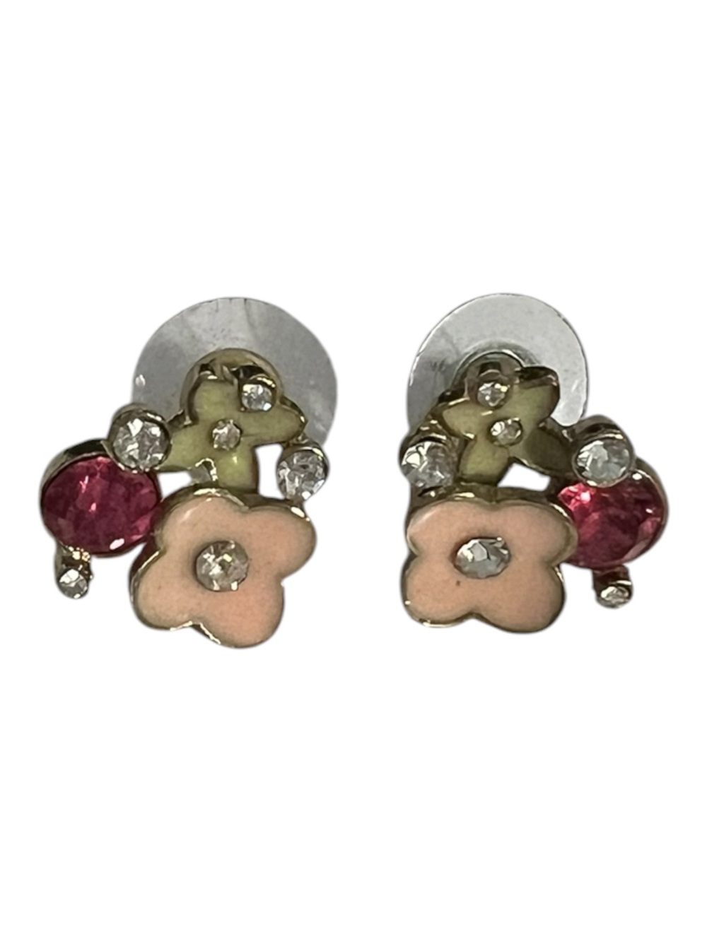 Floral flowers earrings pierced posts pink enamel 
Dainty Feminine